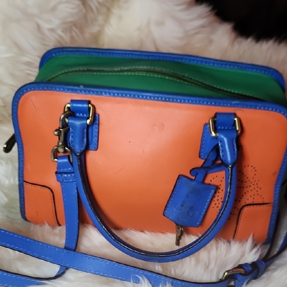 Loewe Orange and Blue Satchel with Green Detail